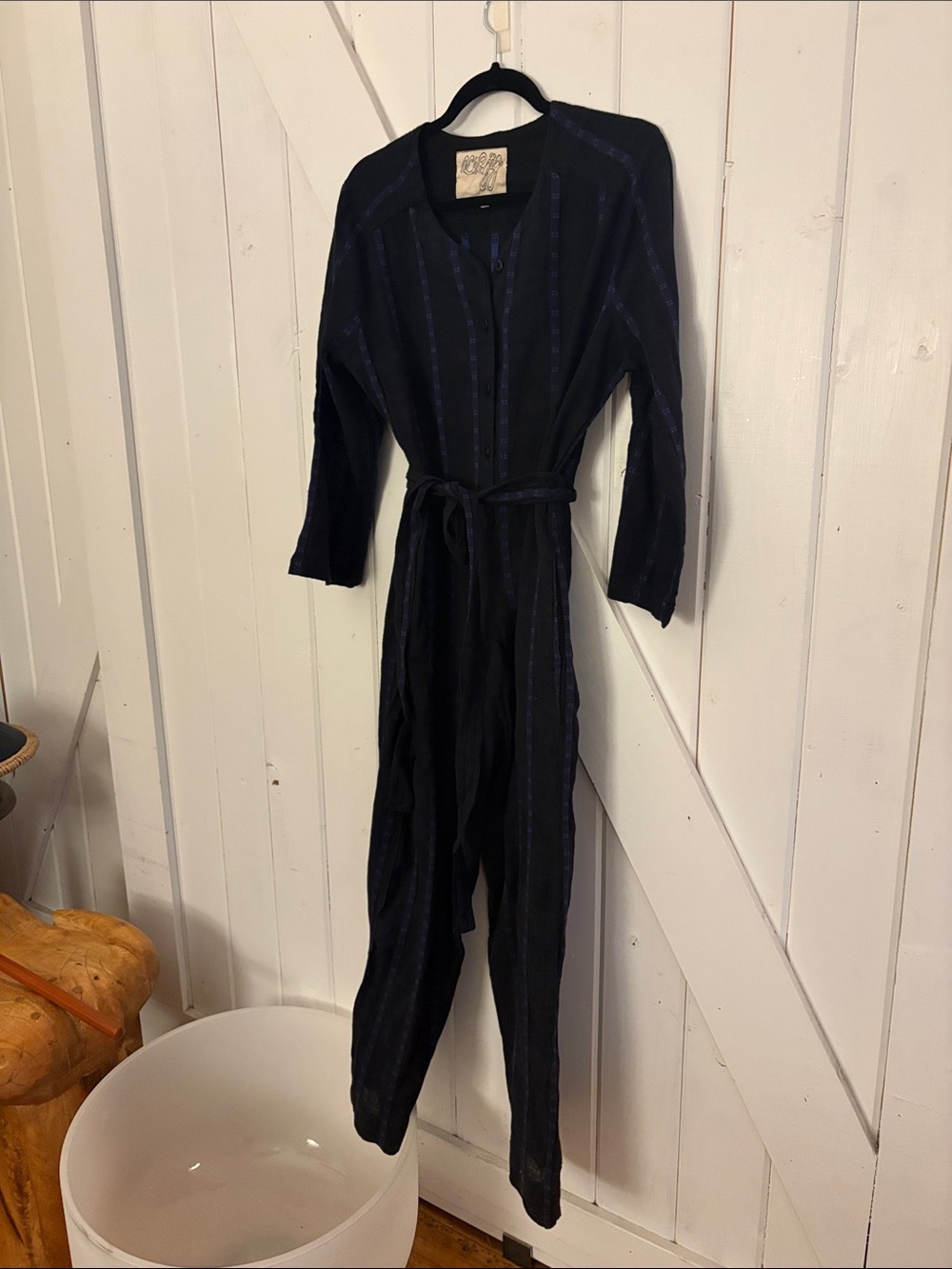 Ace &Jig Women's Navy and light blue pattern Striped Jumpsuit with Tie Waist